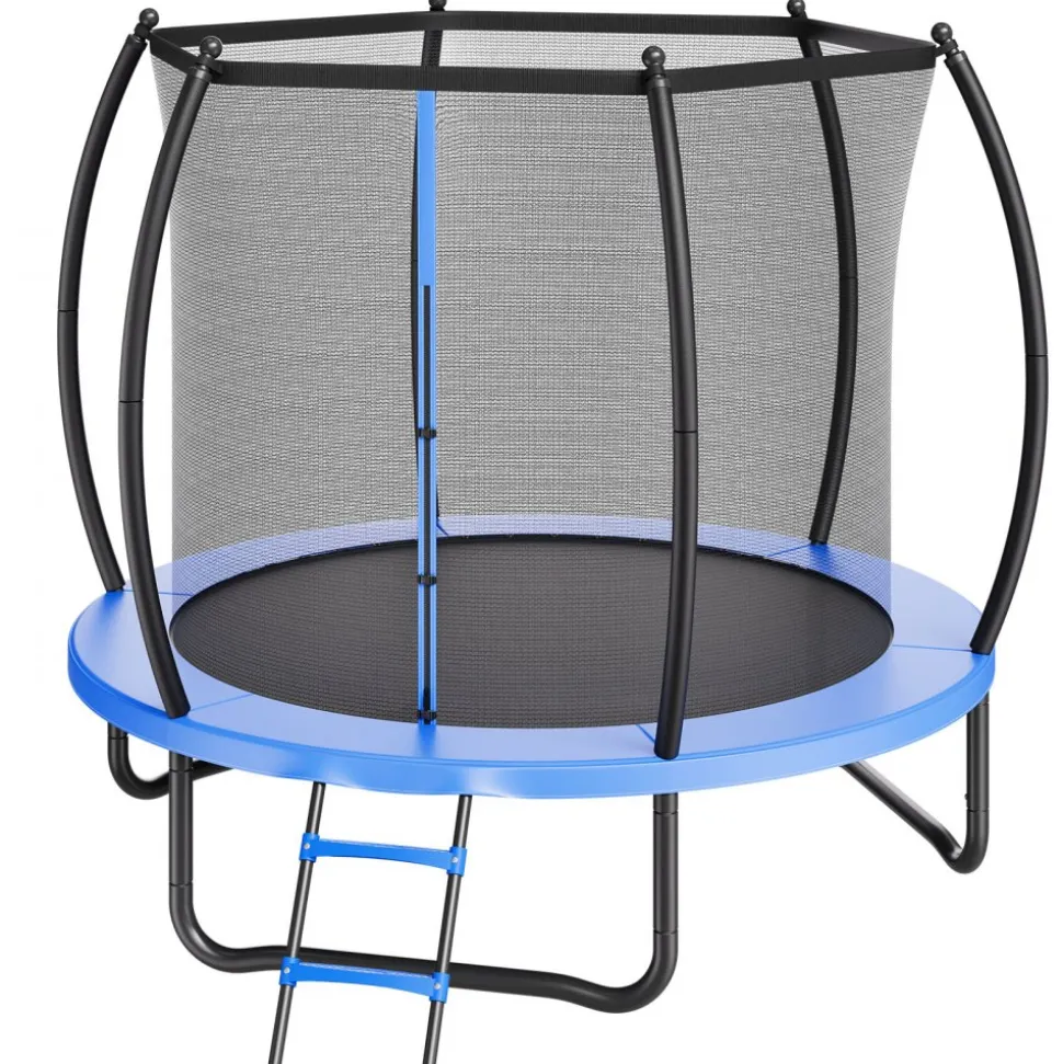 VEVOR Outdoor Trampoline, 8FT Recreational Trampoline, ASTM Approved Trampolines with Enclosure Net & Thickened Pad, Max 265 lbs Weight Capacity, Anti-Rust Backyard Trampolines for Kids & Adults
