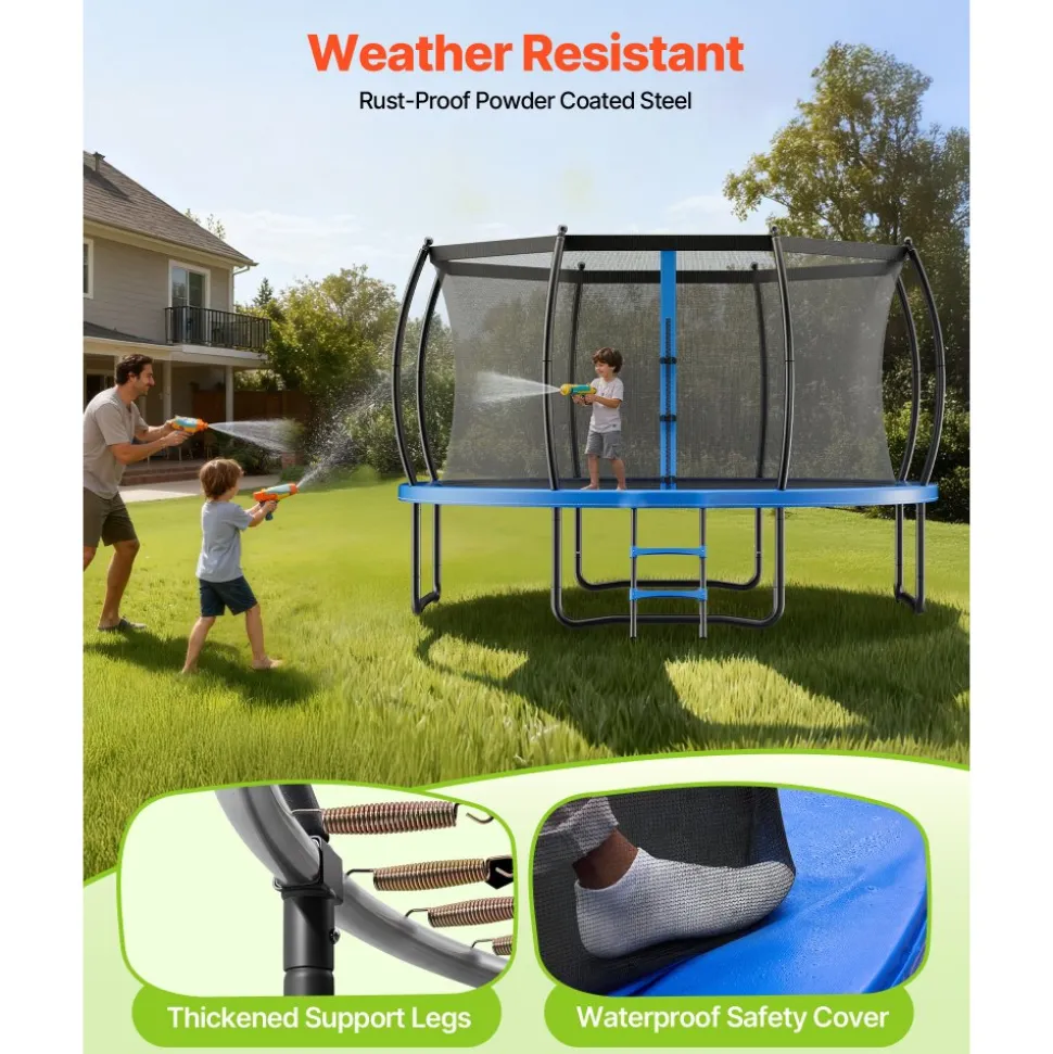 VEVOR Outdoor Trampoline, 8FT Recreational Trampoline, ASTM Approved Trampolines with Enclosure Net & Thickened Pad, Max 265 lbs Weight Capacity, Anti-Rust Backyard Trampolines for Kids & Adults