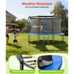 VEVOR Outdoor Trampoline, 14FT Recreational Trampoline, ASTM Approved Trampolines with Enclosure Net & Thickened Pad, Max 450 lbs Weight Capacity, Anti-Rust Backyard Trampolines for Kids & Adults