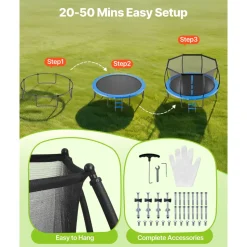 VEVOR Outdoor Trampoline, 14FT Recreational Trampoline, ASTM Approved Trampolines with Enclosure Net & Thickened Pad, Max 450 lbs Weight Capacity, Anti-Rust Backyard Trampolines for Kids & Adults