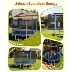 VEVOR Outdoor Trampoline, 8FT Round Recreational Trampoline with Enclosure Net, ASTM Approved, Heavy Duty Trampolines, Max 265 lbs Weight Capacity, Anti-Rust Backyard Trampolines for Kids & Adults
