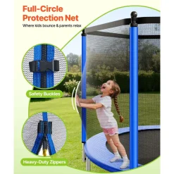 VEVOR Outdoor Trampoline, 8FT Round Recreational Trampoline with Enclosure Net, ASTM Approved, Heavy Duty Trampolines, Max 265 lbs Weight Capacity, Anti-Rust Backyard Trampolines for Kids & Adults