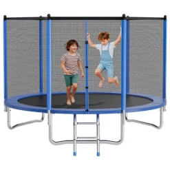VEVOR Outdoor Trampoline, 8FT Round Recreational Trampoline with Enclosure Net, ASTM Approved, Heavy Duty Trampolines, Max 265 lbs Weight Capacity, Anti-Rust Backyard Trampolines for Kids & Adults