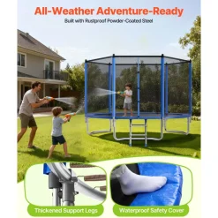 VEVOR Outdoor Trampoline, 8FT Round Recreational Trampoline with Enclosure Net, ASTM Approved, Heavy Duty Trampolines, Max 265 lbs Weight Capacity, Anti-Rust Backyard Trampolines for Kids & Adults