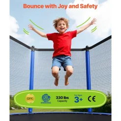 VEVOR Outdoor Trampoline, 8FT Round Recreational Trampoline with Enclosure Net, ASTM Approved, Heavy Duty Trampolines, Max 265 lbs Weight Capacity, Anti-Rust Backyard Trampolines for Kids & Adults