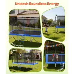 VEVOR Outdoor Trampoline, 8 x 14FT Rectangle Trampoline, ASTM Approved  Recreational Trampolines with Enclosure Net, Max 265 lbs Weight Capacity, Anti-Rust Rectangular Trampolines for Kids & Adults