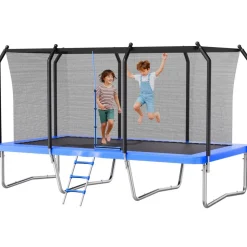 VEVOR Outdoor Trampoline, 8 x 14FT Rectangle Trampoline, ASTM Approved  Recreational Trampolines with Enclosure Net, Max 265 lbs Weight Capacity, Anti-Rust Rectangular Trampolines for Kids & Adults