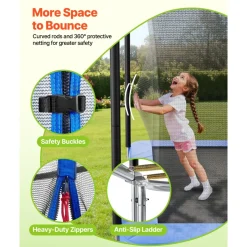 VEVOR Outdoor Trampoline, 8 x 14FT Rectangle Trampoline, ASTM Approved  Recreational Trampolines with Enclosure Net, Max 265 lbs Weight Capacity, Anti-Rust Rectangular Trampolines for Kids & Adults