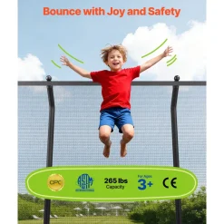 VEVOR Outdoor Trampoline, 8 x 14FT Rectangle Trampoline, ASTM Approved  Recreational Trampolines with Enclosure Net, Max 265 lbs Weight Capacity, Anti-Rust Rectangular Trampolines for Kids & Adults