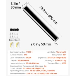VEVOR Outdoor Wall Light, 23.6 Inch, Long Strip Modern Exterior Wall Sconce Light Fixtures, 3000K Warm White, IP65 Waterproof, Anti-Rust Outside Patio Wall Mount Lighting, for House, Porch, Garage