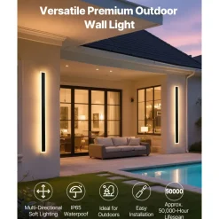 VEVOR Outdoor Wall Lights, 2 Pack, 39.4 Inch Long Strip Modern Exterior Wall Sconce Light Fixtures, 2700K-6000K, IP65 Waterproof Anti-Rust, Dimmable Outside Wall Mount Lighting, for House Porch Garage
