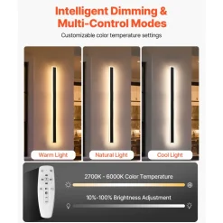 VEVOR Outdoor Wall Lights, 2 Pack, 39.4 Inch Long Strip Modern Exterior Wall Sconce Light Fixtures, 2700K-6000K, IP65 Waterproof Anti-Rust, Dimmable Outside Wall Mount Lighting, for House Porch Garage