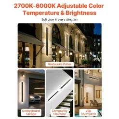 VEVOR Outdoor Wall Lights, 2 Pack, 39.4 Inch Long Strip Modern Exterior Wall Sconce Light Fixtures, 2700K-6000K, IP65 Waterproof Anti-Rust, Dimmable Outside Wall Mount Lighting, for House Porch Garage