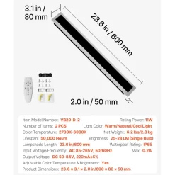 VEVOR Outdoor Wall Lights, 2 Pack, 23.6 Inch Long Strip Modern Exterior Wall Sconce Light Fixtures, 2700K-6000K, IP65 Waterproof Anti-Rust, Dimmable Outside Wall Mount Lighting, for House Porch Garage