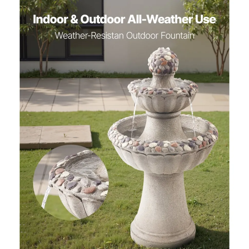 VEVOR Outdoor Water Fountain, 31.5 in Height Fountain and Waterfall, 5-Tier Floor Standing Bowl-Shaped Cascading Fountains with LED Light and Pump, for Outdoor Indoor Garden, Home, Patio & Backyard
