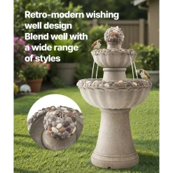 VEVOR Outdoor Water Fountain, 31.5 in Height Fountain and Waterfall, 5-Tier Floor Standing Bowl-Shaped Cascading Fountains with LED Light and Pump, for Outdoor Indoor Garden, Home, Patio & Backyard