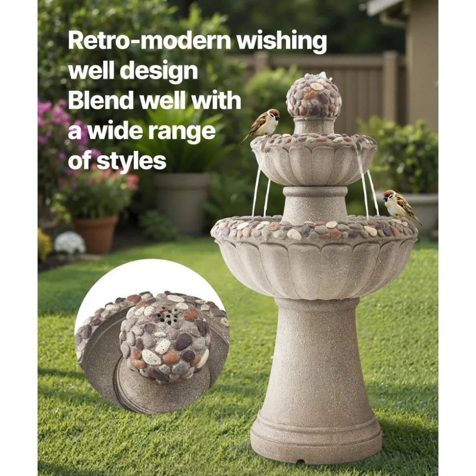 VEVOR Outdoor Water Fountain, 31.5 in Height Fountain and Waterfall, 5-Tier Floor Standing Bowl-Shaped Cascading Fountains with LED Light and Pump, for Outdoor Indoor Garden, Home, Patio & Backyard
