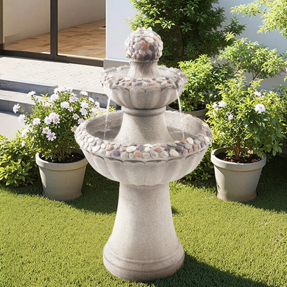 VEVOR Outdoor Water Fountain, 31.5 in Height Fountain and Waterfall, 5-Tier Floor Standing Bowl-Shaped Cascading Fountains with LED Light and Pump, for Outdoor Indoor Garden, Home, Patio & Backyard