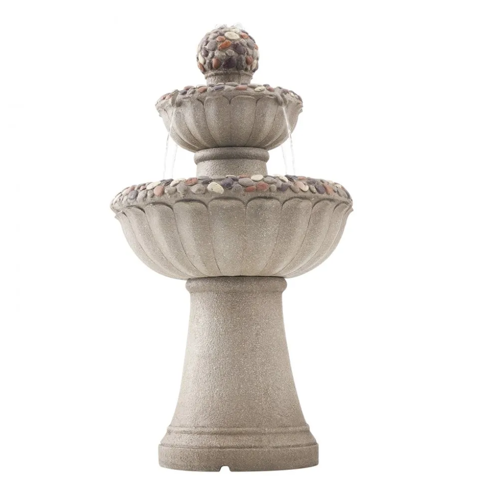 VEVOR Outdoor Water Fountain, 31.5 in Height Fountain and Waterfall, 5-Tier Floor Standing Bowl-Shaped Cascading Fountains with LED Light and Pump, for Outdoor Indoor Garden, Home, Patio & Backyard