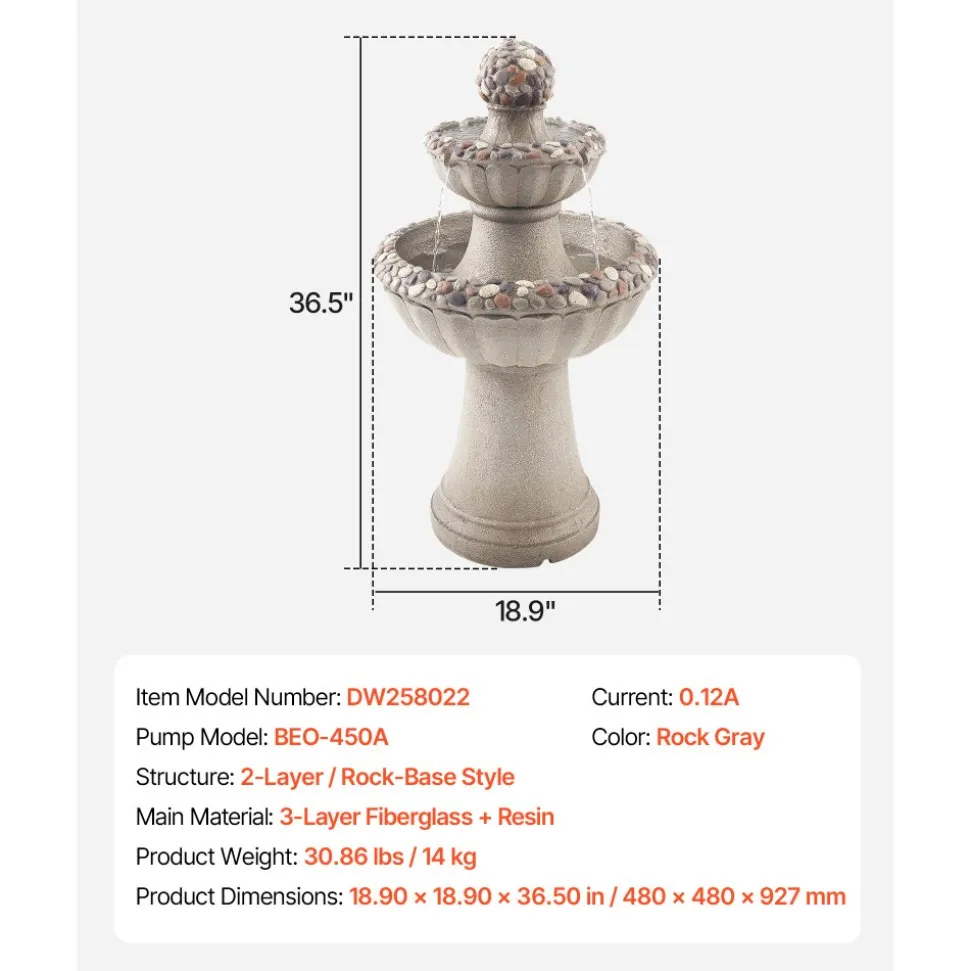 VEVOR Outdoor Water Fountain, 31.5 in Height Fountain and Waterfall, 5-Tier Floor Standing Bowl-Shaped Cascading Fountains with LED Light and Pump, for Outdoor Indoor Garden, Home, Patio & Backyard