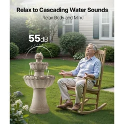VEVOR Outdoor Water Fountain, 31.5 in Height Fountain and Waterfall, 5-Tier Floor Standing Bowl-Shaped Cascading Fountains with LED Light and Pump, for Outdoor Indoor Garden, Home, Patio & Backyard