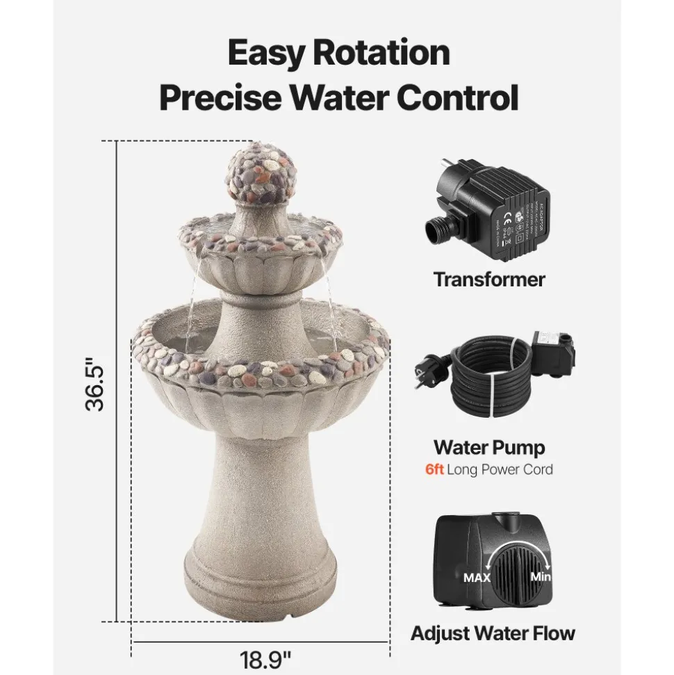 VEVOR Outdoor Water Fountain, 31.5 in Height Fountain and Waterfall, 5-Tier Floor Standing Bowl-Shaped Cascading Fountains with LED Light and Pump, for Outdoor Indoor Garden, Home, Patio & Backyard