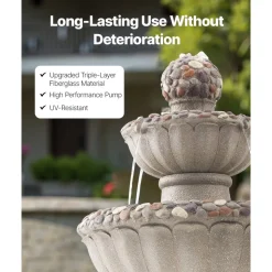 VEVOR Outdoor Water Fountain, 31.5 in Height Fountain and Waterfall, 5-Tier Floor Standing Bowl-Shaped Cascading Fountains with LED Light and Pump, for Outdoor Indoor Garden, Home, Patio & Backyard