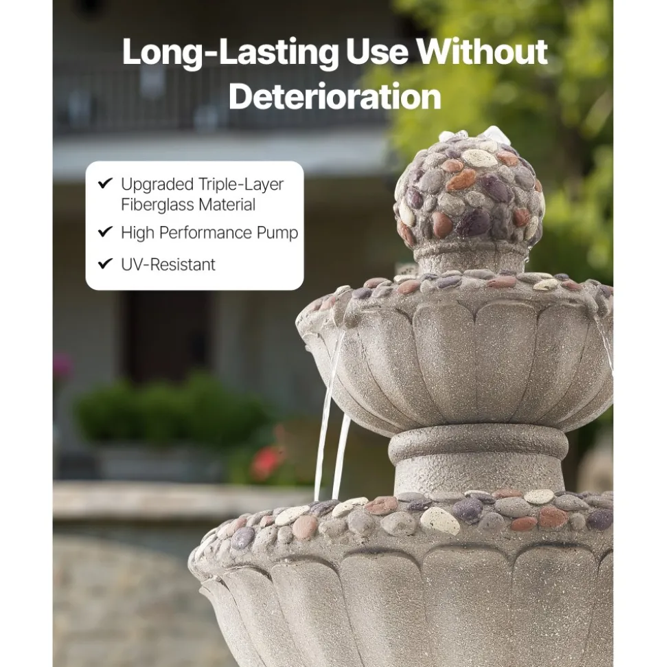 VEVOR Outdoor Water Fountain, 31.5 in Height Fountain and Waterfall, 5-Tier Floor Standing Bowl-Shaped Cascading Fountains with LED Light and Pump, for Outdoor Indoor Garden, Home, Patio & Backyard