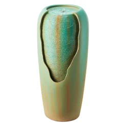 VEVOR Outdoor Water Fountain, 30.71 in Height Fountain and Waterfall, 1-Tier Floor Standing Glazed Jar Style Fountains with LED Light and Pump, for Outdoor Indoor Garden, Home, Patio & Yard (Green)