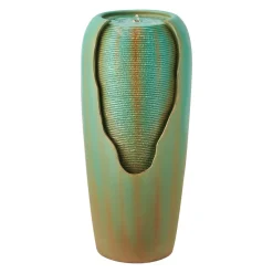 VEVOR Outdoor Water Fountain, 30.71 in Height Fountain and Waterfall, 1-Tier Floor Standing Glazed Jar Style Fountains with LED Light and Pump, for Outdoor Indoor Garden, Home, Patio & Yard (Green)
