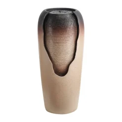 VEVOR Outdoor Water Fountain, 30.71 in Height Fountain and Waterfall, 1-Tier Floor Standing Glazed Jar Style Fountains with LED Light and Pump, for Outdoor Indoor Garden, Home, Patio & Yard (Coffee)