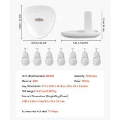 VEVOR Outlet Covers, 70 Pack, Plug Covers for Electrical Outlets, Secure Electric Socket Protector Caps with Shock Prevention, Easy Installation, Insulated ABS, for Home Wall Power Sockets, White