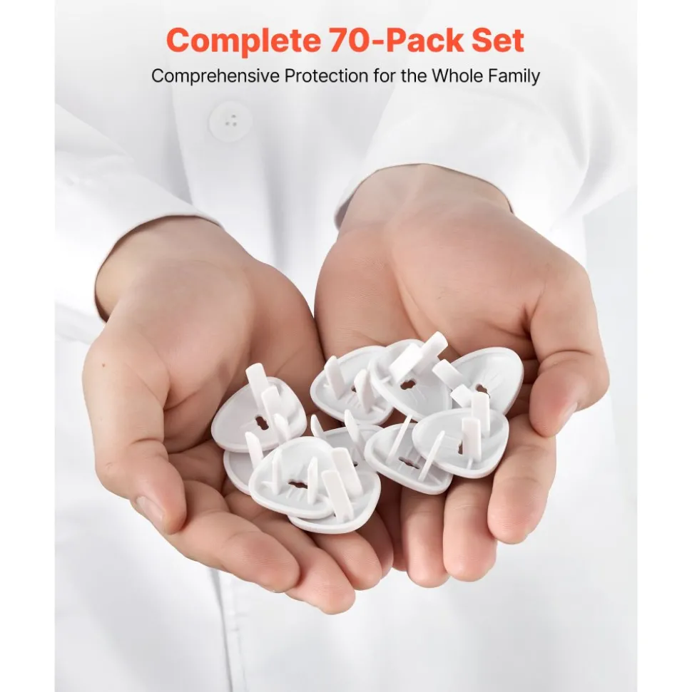 VEVOR Outlet Covers, 70 Pack, Plug Covers for Electrical Outlets, Secure Electric Socket Protector Caps with Shock Prevention, Easy Installation, Insulated ABS, for Home Wall Power Sockets, White