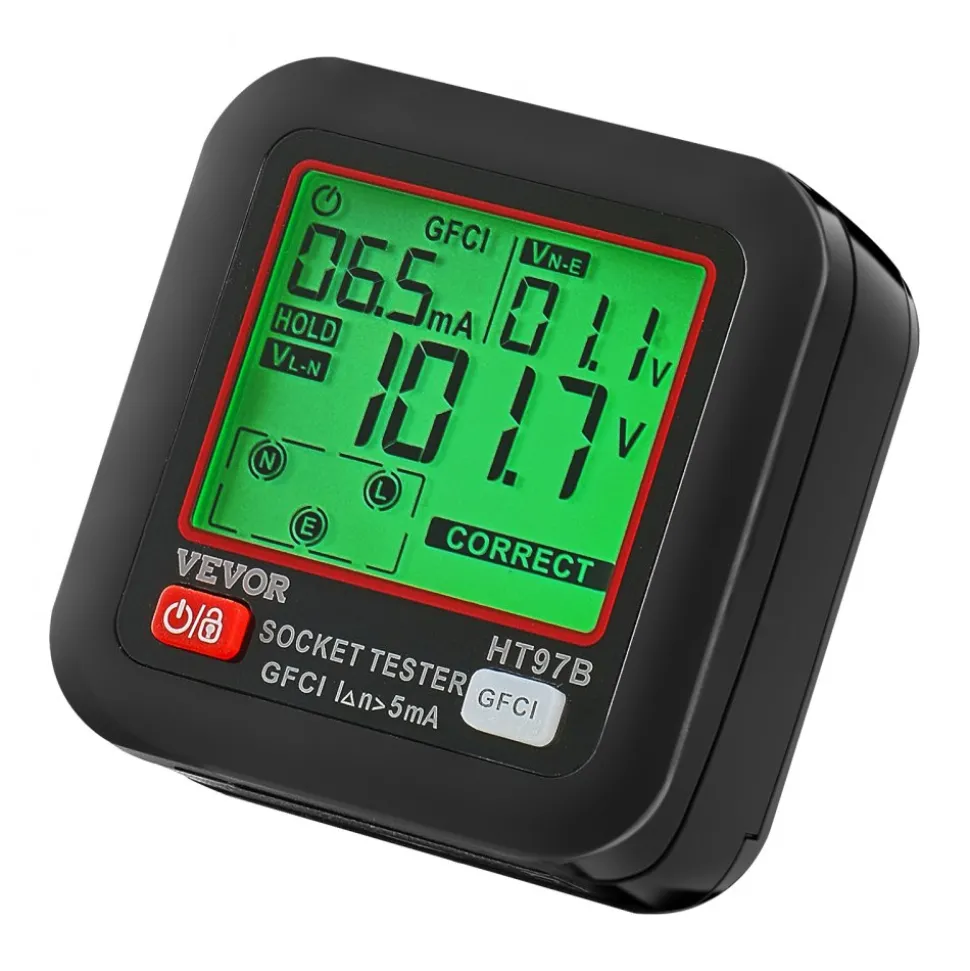 VEVOR Outlet Tester, Electrical GFCI Trip Tester, LCD Display Receptacle Detector for 7 Common Wiring Faults, 3 Prong Socket Detector with Auto Shutoff & Low Battery Indicator, CAT II 300V Rating