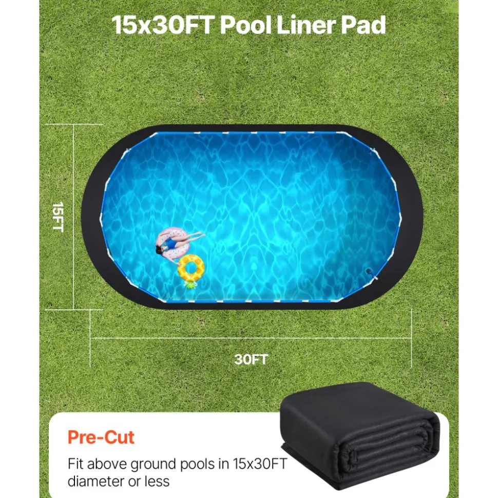 VEVOR Oval Pool Liner Pad, 15 x 30 ft Pool Liner Pad for Above Ground Swimming Pools, Extra-Thick Pool Mat, Prevents Punctures, Recycled Geotextile Material Underlayment Pad, Extend Liner Life