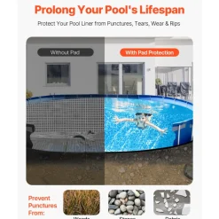 VEVOR Oval Pool Liner Pad, 15 x 30 ft Pool Liner Pad for Above Ground Swimming Pools, Extra-Thick Pool Mat, Prevents Punctures, Recycled Geotextile Material Underlayment Pad, Extend Liner Life