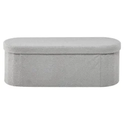 VEVOR Oval Storage Ottoman Bench, Foldable Teddy Fleece End of Bed Bench, Folding Upholstered Bed Ottoman Chest with Large Storage Space, Supports 660 lbs, for Living Room, Bedroom, Entryway, Grey