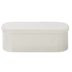 VEVOR Oval Storage Ottoman Bench, Foldable Teddy Fleece End of Bed Bench, Folding Upholstered Bed Ottoman Chest with Large Storage Space, Supports 660 lbs, for Living Room, Bedroom, Entryway, Beige