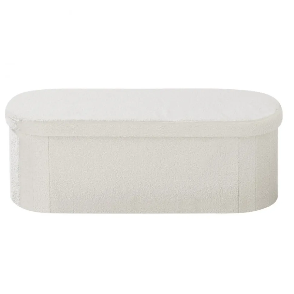 VEVOR Oval Storage Ottoman Bench, Foldable Teddy Fleece End of Bed Bench, Folding Upholstered Bed Ottoman Chest with Large Storage Space, Supports 660 lbs, for Living Room, Bedroom, Entryway, Beige