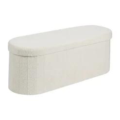 VEVOR Oval Storage Ottoman Bench, Foldable Teddy Fleece End of Bed Bench, Folding Upholstered Bed Ottoman Chest with Large Storage Space, Supports 660 lbs, for Living Room, Bedroom, Entryway, Beige