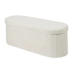 VEVOR Oval Storage Ottoman Bench, Foldable Teddy Fleece End of Bed Bench, Folding Upholstered Bed Ottoman Chest with Large Storage Space, Supports 660 lbs, for Living Room, Bedroom, Entryway, Beige