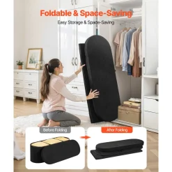VEVOR Oval Storage Ottoman Bench, Foldable Teddy Fleece End of Bed Bench, Folding Upholstered Bed Ottoman Chest with Large Storage Space, Supports 660 lbs, for Living Room, Bedroom, Entryway, Black