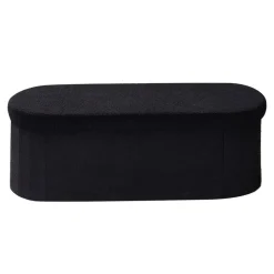 VEVOR Oval Storage Ottoman Bench, Foldable Teddy Fleece End of Bed Bench, Folding Upholstered Bed Ottoman Chest with Large Storage Space, Supports 660 lbs, for Living Room, Bedroom, Entryway, Black