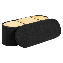 VEVOR Oval Storage Ottoman Bench, Foldable Teddy Fleece End of Bed Bench, Folding Upholstered Bed Ottoman Chest with Large Storage Space, Supports 660 lbs, for Living Room, Bedroom, Entryway, Black