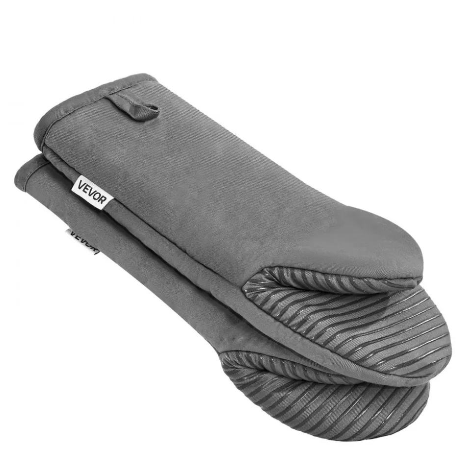 VEVOR Oven Mitts, Mini Oven Mitt Set with Non-Slip Silicone Strips, High Heat Resistant to 500℉, Lightweight Cotton Baking Mitts 13.07 x 6.1 inch with 2 No-Marks Hooks for Home, Kitchen, 2 Piece