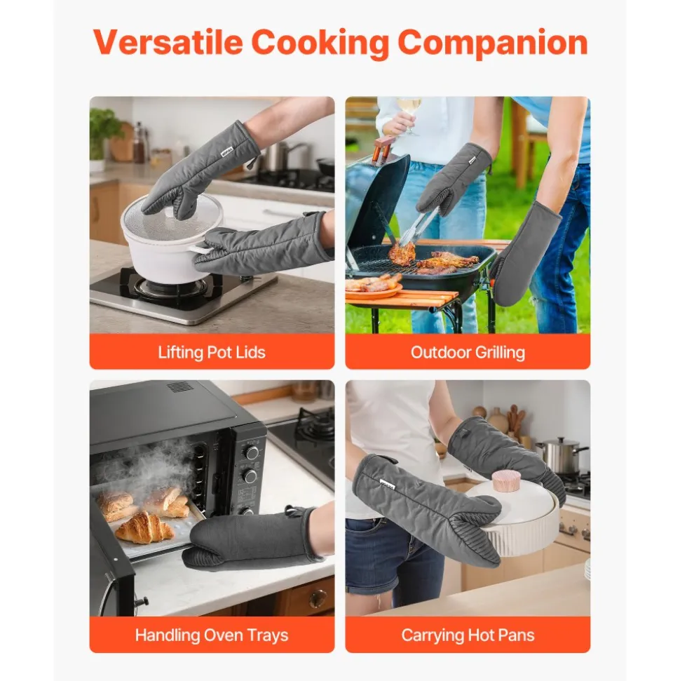VEVOR Oven Mitts, Mini Oven Mitt Set with Non-Slip Silicone Strips, High Heat Resistant to 500℉, Lightweight Cotton Baking Mitts 13.07 x 6.1 inch with 2 No-Marks Hooks for Home, Kitchen, 2 Piece
