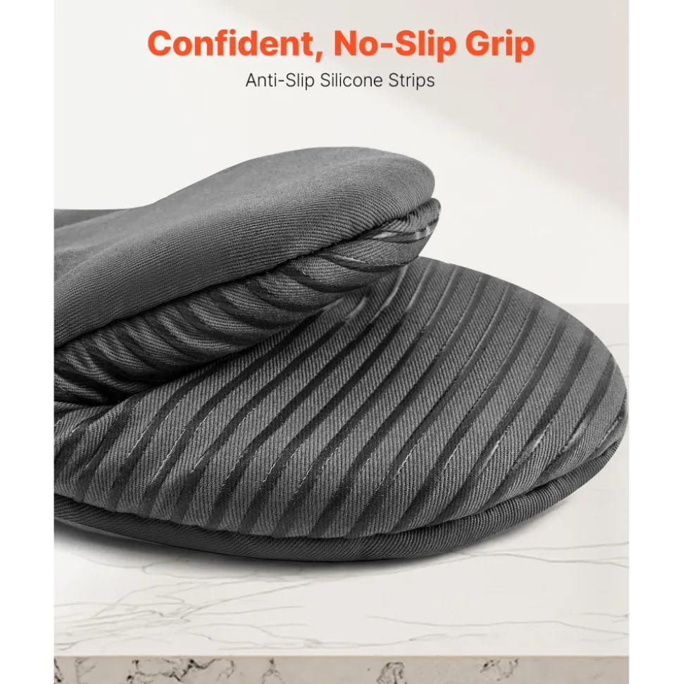 VEVOR Oven Mitts, Mini Oven Mitt Set with Non-Slip Silicone Strips, High Heat Resistant to 500℉, Lightweight Cotton Baking Mitts 13.07 x 6.1 inch with 2 No-Marks Hooks for Home, Kitchen, 2 Piece