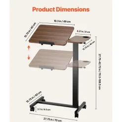 VEVOR Overbed Table, Mobile Bed Side Table with Flip Desktop and 4 Wheels, Height & Angle Adjustable Rolling Laptop Desk with Cup Holder, Portable Over Bed Desk for Home, Office, Study, Wood + Black