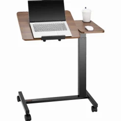 VEVOR Overbed Table, Mobile Bed Side Table with Flip Desktop and 4 Wheels, Height & Angle Adjustable Rolling Laptop Desk with Cup Holder, Portable Over Bed Desk for Home, Office, Study, Wood + Black