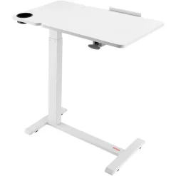 VEVOR Overbed Table, Mobile Bed Side Table with 4 Wheels, Electric Lifting with Upgrade Button, Rolling Laptop Desk with Cup Holder, Height Adjustable Overbed Desk for Home, Office, Study, Wood+Black